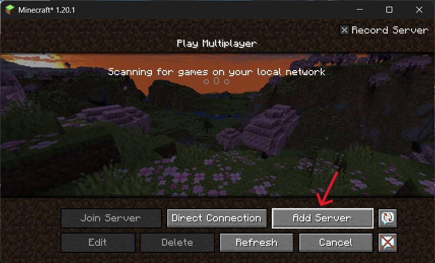 Lista de servidores multijogador do Minecraft vazia