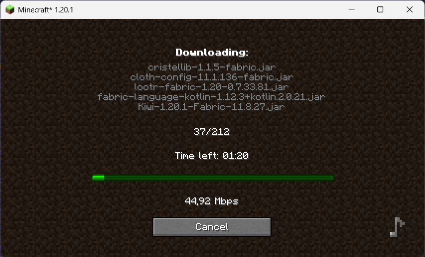 Tela mostrando o progresso da barra de download dos arquivos