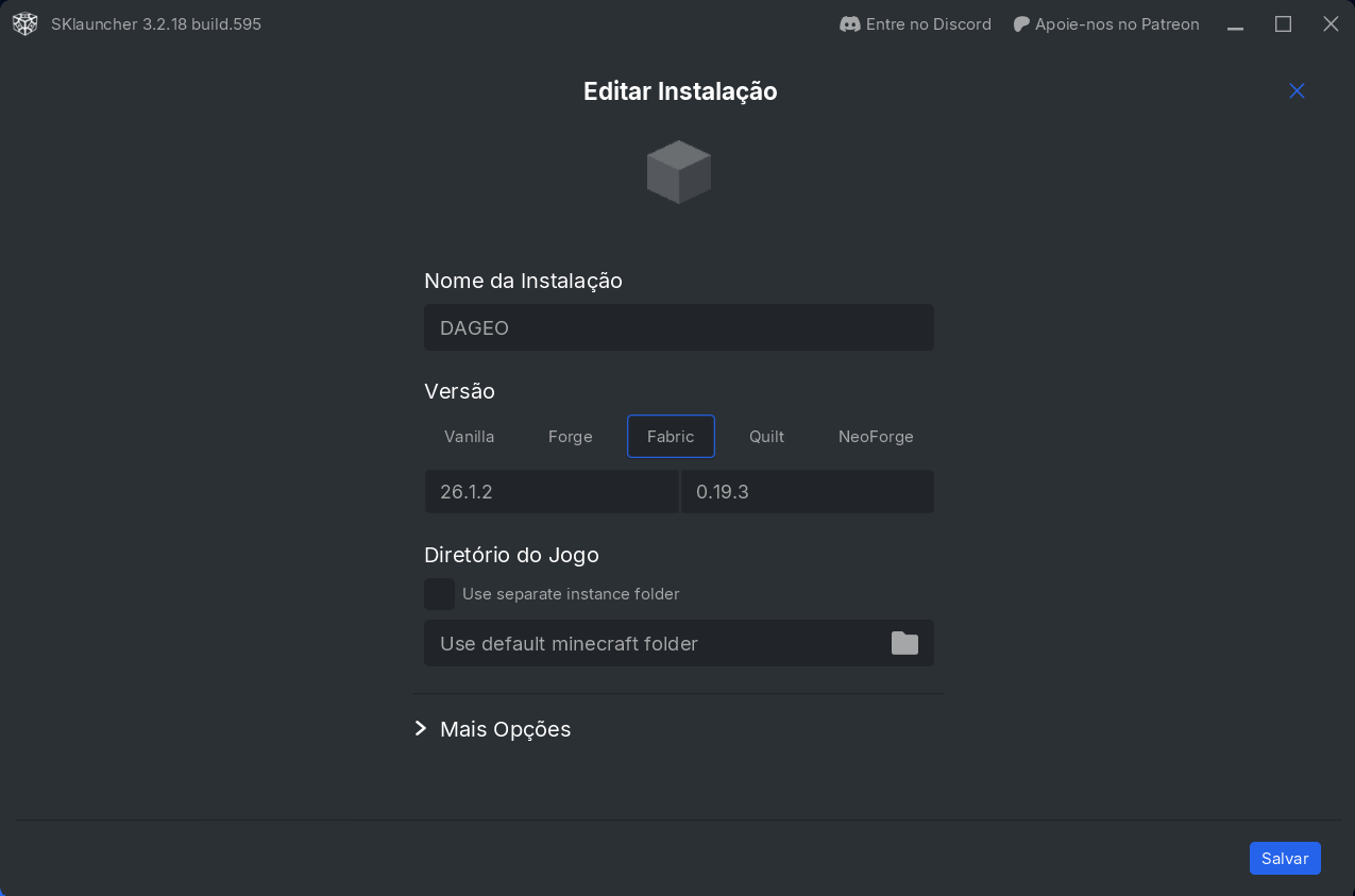 Configurando o Fabric 1.20.1 no SKlauncher